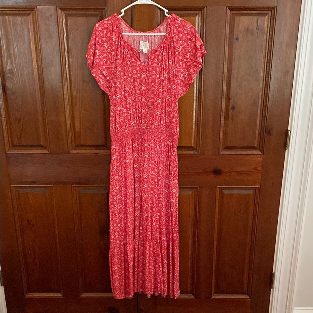 Destination 365 Red Floral Dress with Flutter Sleeves